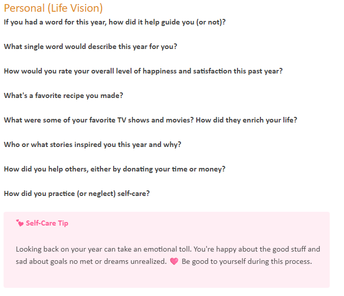 List of personal questions to ask myself during my annual review of my business and life.