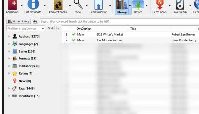 Screen shot showing Calibre connected to my Dropbox library